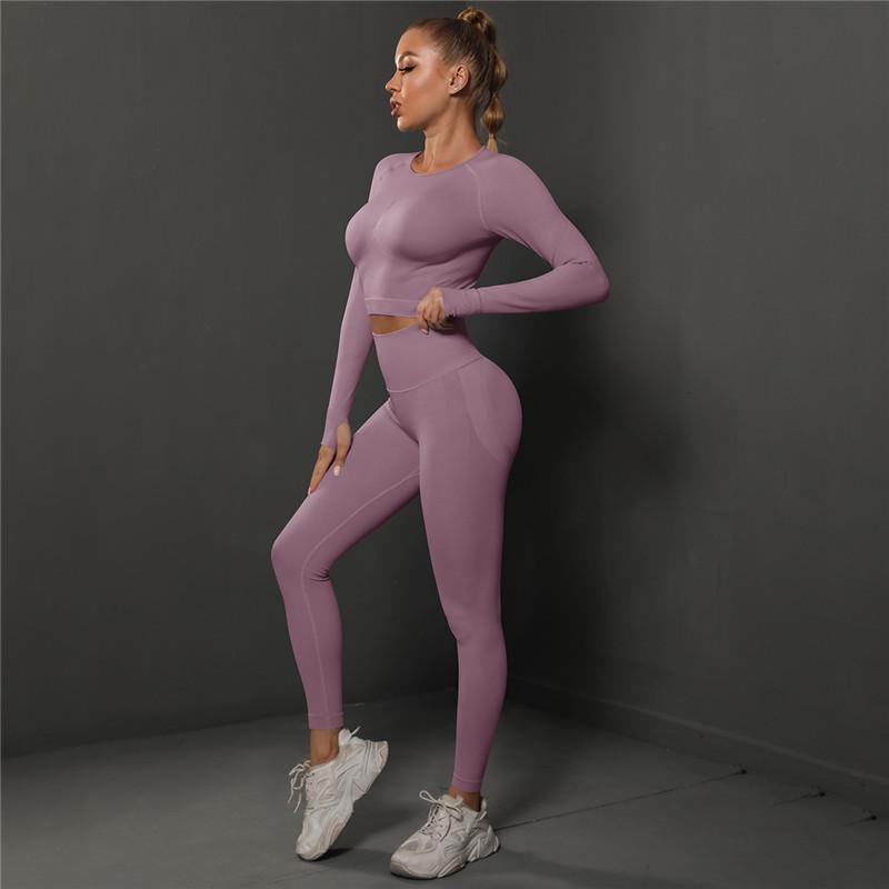 Nessaj Nahtloser Fitness-Anzug für Damen, Yoga-Set, hohe Taille, Gym-Trainingsanzug, Scrunch-Po-Leggings, Sportbekleidung M licht lila von Joom DACH