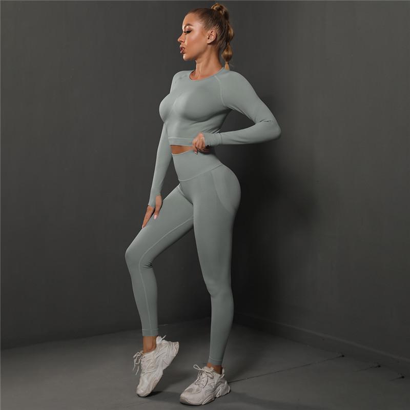Nessaj Nahtloser Fitness-Anzug für Damen, Yoga-Set, hohe Taille, Gym-Trainingsanzug, Scrunch-Po-Leggings, Sportbekleidung M licht grau von Joom DACH