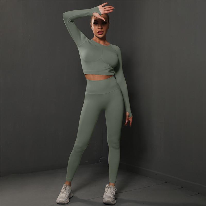 Nessaj Nahtloser Fitness-Anzug für Damen, Yoga-Set, hohe Taille, Gym-Trainingsanzug, Scrunch-Po-Leggings, Sportbekleidung M grau von Joom DACH