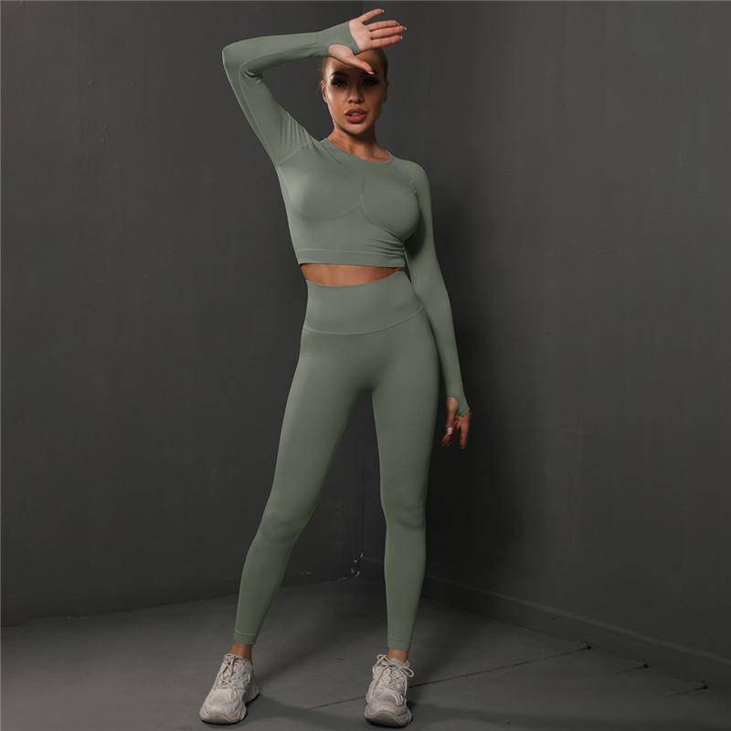 Nessaj Nahtloser Fitness-Anzug für Damen, Yoga-Set, hohe Taille, Gym-Trainingsanzug, Scrunch-Po-Leggings, Sportbekleidung M grau von Joom DACH