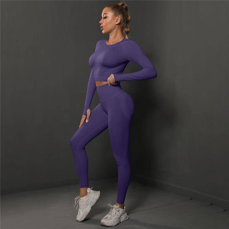 Nessaj Nahtloser Fitness-Anzug für Damen, Yoga-Set, hohe Taille, Gym-Trainingsanzug, Scrunch-Po-Leggings, Sportbekleidung S dunkelviolette von Joom DACH
