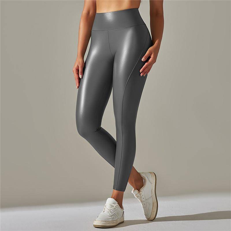 Nessaj PU-Leder-Leggings, dehnbare Damen-Kunstleder-Leggings, lässige Bleistifthose mit hoher Taille XL grau von Joom DACH