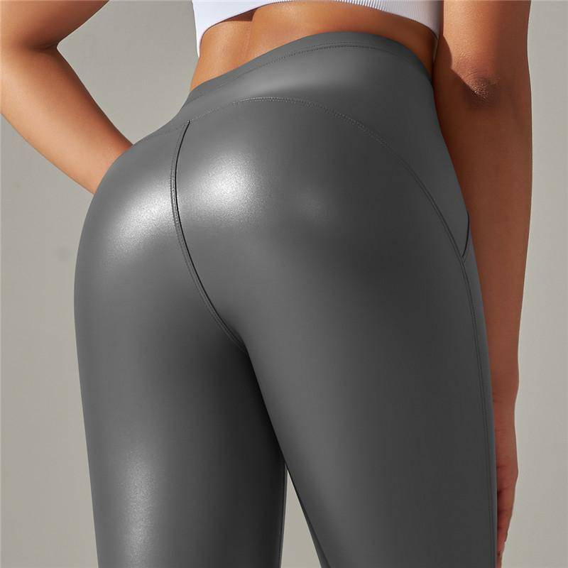 Nessaj PU-Leder-Leggings für Damen, Winter, warme Lederhose, Fitnessstudio, Fitnesshose S grau von Joom DACH