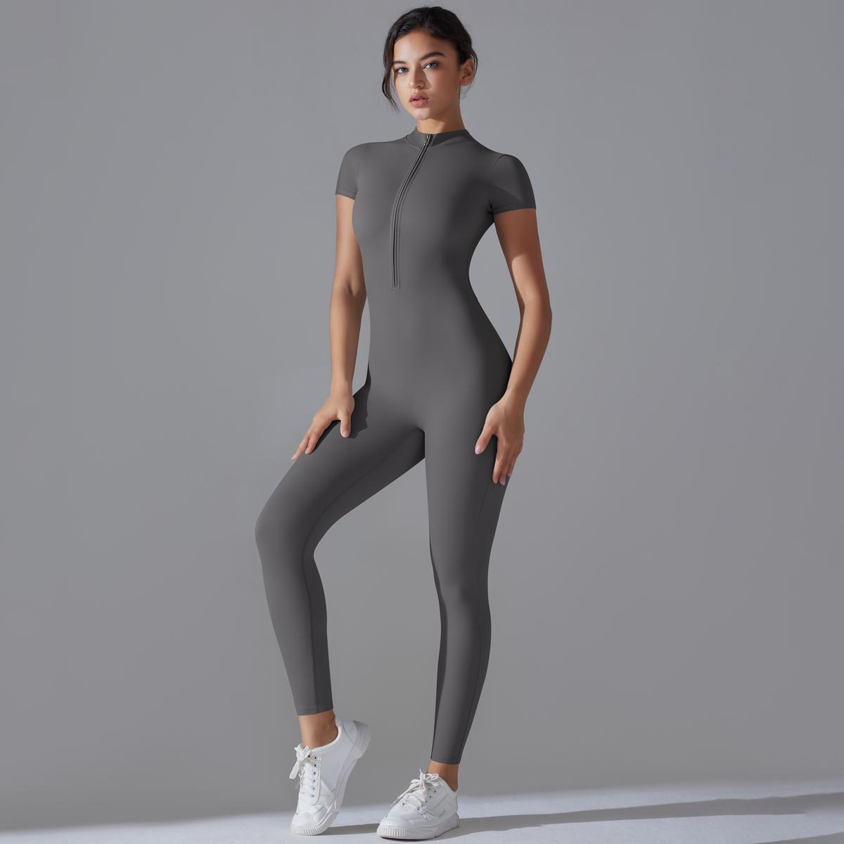 Nessaj Reißverschluss Yoga-Overall Damen Tanz-Strampler Gym Einteiler Fitnessanzug Schlank Push-Up Sport-Set S von Joom DACH