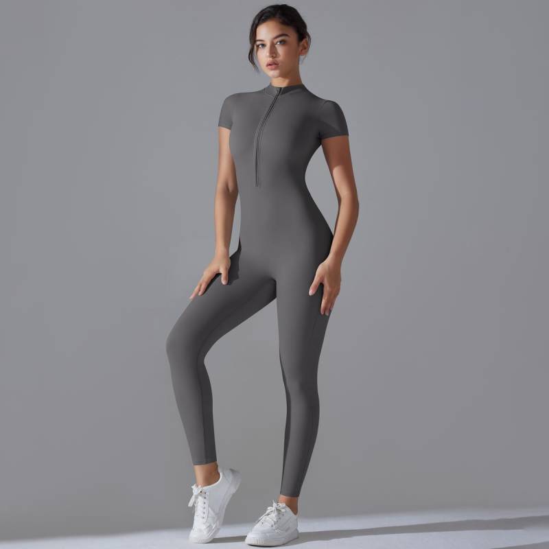 Nessaj Reißverschluss Yoga-Overall Damen Tanz-Strampler Gym Einteiler Fitnessanzug Schlank Push-Up Sport-Set S von Joom DACH