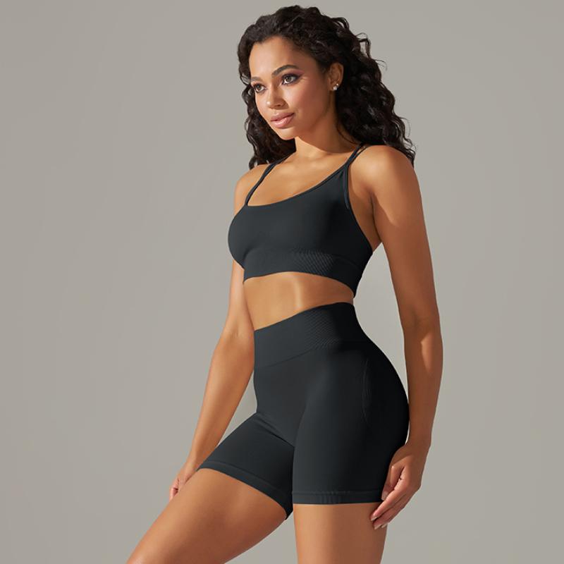 Nessaj Sommer Yoga Set Frauen Fitness Anzüge Nahtlose Push Up BH Hohe Taille Shorts Gym Sportbekleidung S schwarz von Joom DACH