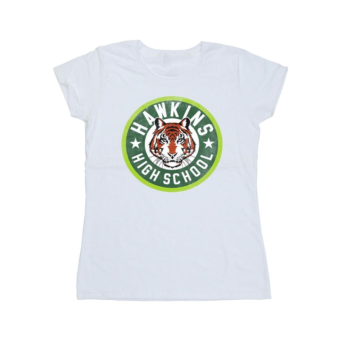 Netflix Damen/Damen Stranger Things Hawkins Tiger Kreis Baumwoll-T-Shirt S weiß von Joom DACH