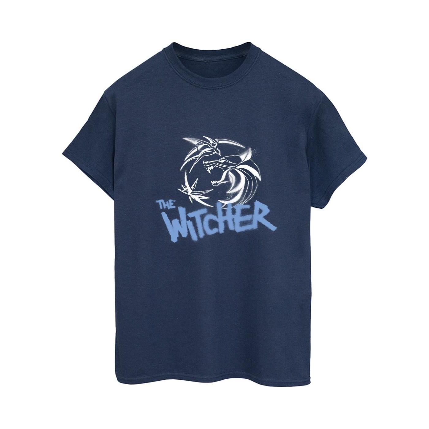 Netflix Damen The Witcher Spray Logo Baumwolle Boyfriend T-Shirt XL navy blau von Joom DACH
