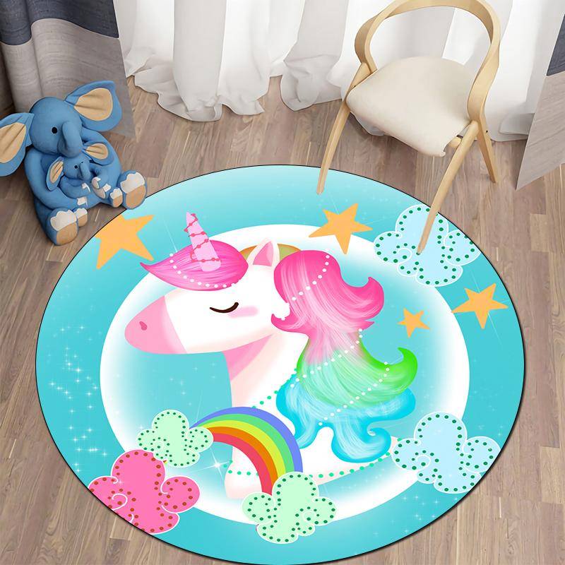Nette Cartoon Einhorn Runde Boden Matte kinder Schlafzimmer Anti-slip Crawl Spielen Teppich Wohnzimmer Bereich Teppich Badezimmer fußmatte Dekor 80cm x 80cm von Joom DACH