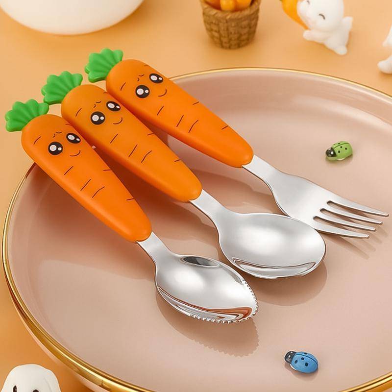 Nette Cartoon Karotte Baby Gabel Löffel Gadgets Edelstahl Kleinkind Fütterung Geschirr Besteck Kinder Utensil Geschirr Carrot spoon von Joom DACH