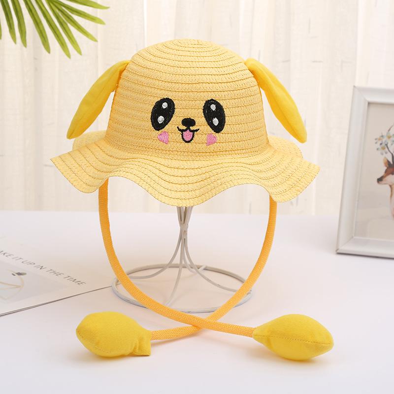 Nette Kinder Sonnenhut Sommer Sonnenschutz Kappe Baumwolle Garn Hut Ohr Bewegliche Hüte Cartoon Fischer Hut für Kinder gelb von Joom DACH