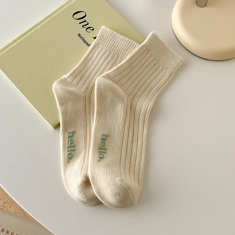 Nette frauen Socken Mode Herbst Winter Weibliche Baumwolle Socken Weiche Atmungsaktive Absorbieren Schweiß Bunte Socken beige von Joom DACH