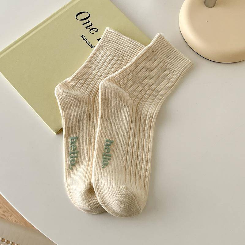 Nette frauen Socken Mode Herbst Winter Weibliche Baumwolle Socken Weiche Atmungsaktive Absorbieren Schweiß Bunte Socken beige von Joom DACH