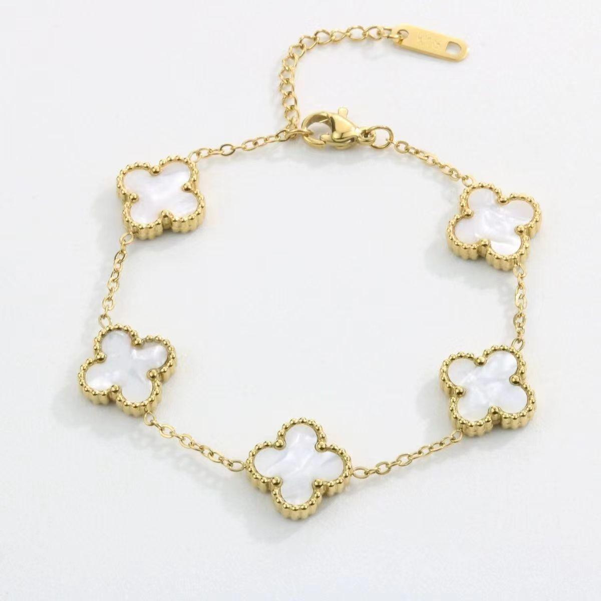 Netzrot Neues Titanstahl Kleeblatt Armband Damen Schlicht Ins Fünf Blüten Perlmutt Viel Glück Vierblättriges Kleeblatt Handschmuck Kette 13mm von Joom DACH