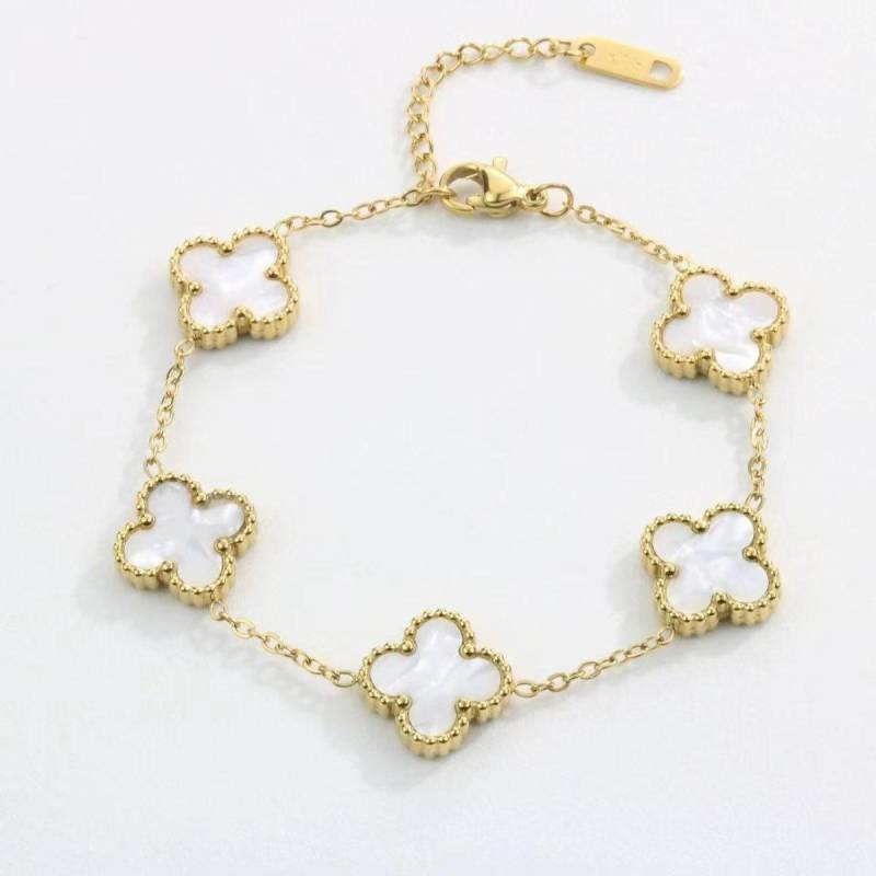 Netzrot Neues Titanstahl Kleeblatt Armband Damen Schlicht Ins Fünf Blüten Perlmutt Viel Glück Vierblättriges Kleeblatt Handschmuck Kette 13mm von Joom DACH