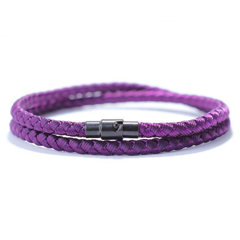 Neu 4mm Männer Geflochtene PU Leder Seil Armband Doppel Schicht Hand Seil Student Hundert Magnetische Schnalle Handgelenk Schutz Armband Schmuck violett von Joom DACH