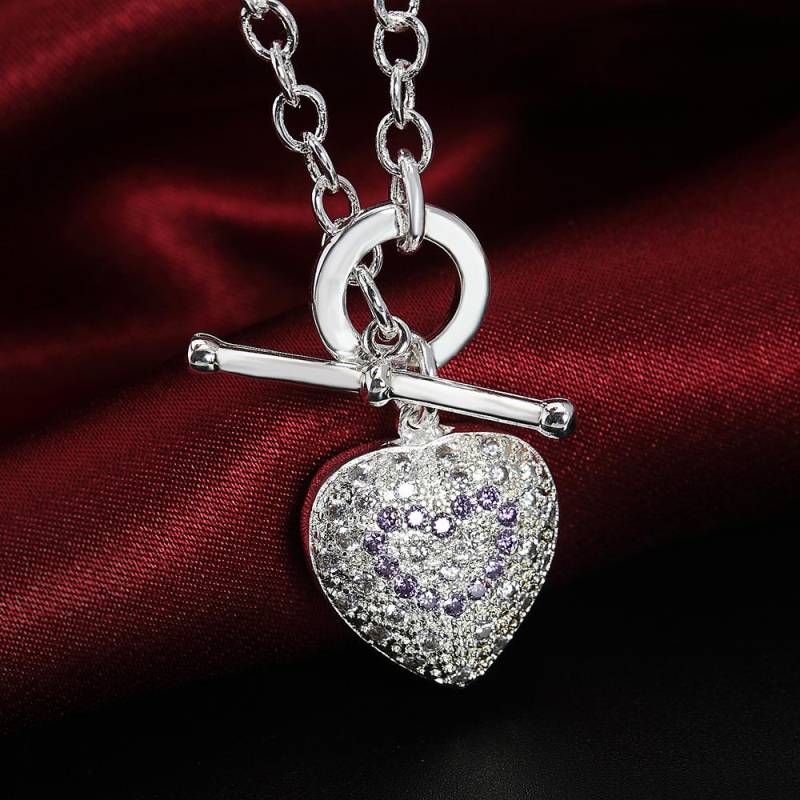 Neu 925 Sterling Silber Halskette Mit Zirkon Kristall Herz Anhänger Halskette Für Frauen Schmuck von Joom DACH