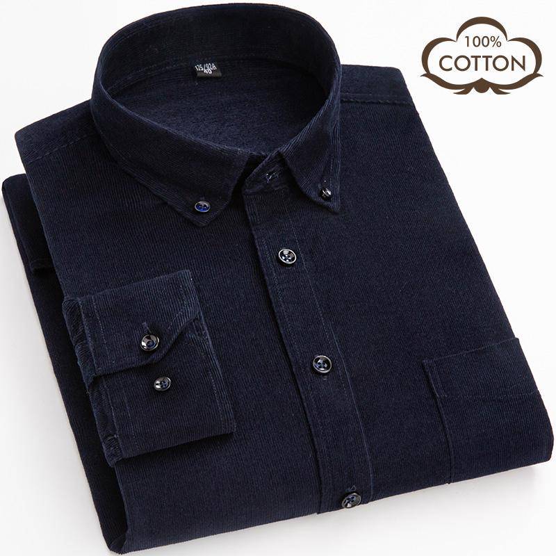 Neu Baumwolle Cord Shirts Männer Solide langarm Dünne Beiläufige Shirts Plus 45 dunkelblau von Joom DACH