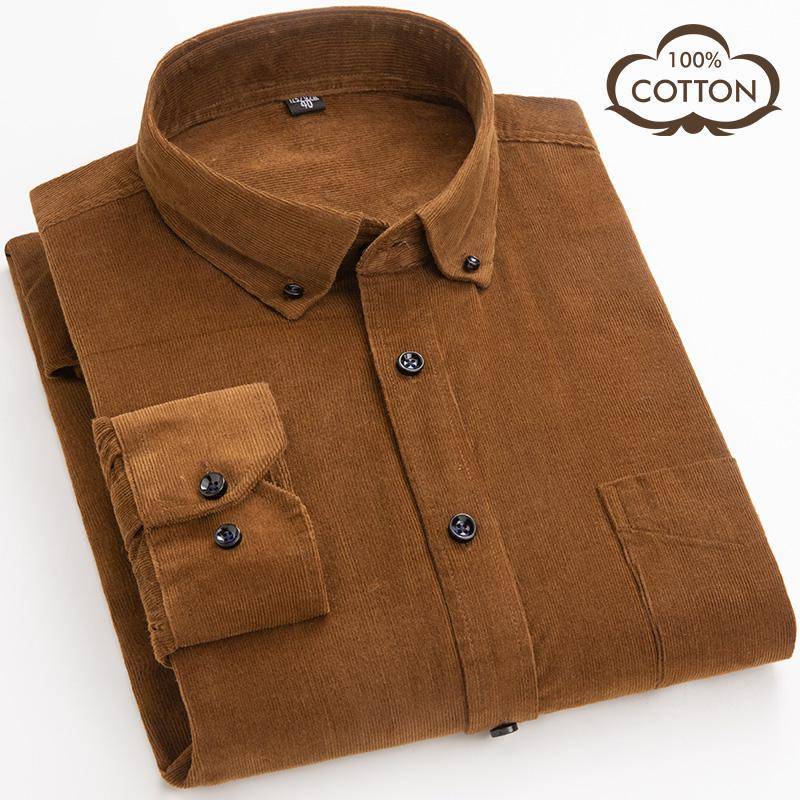 Neu Baumwolle Cord Shirts Männer Solide langarm Dünne Beiläufige Shirts Plus 46 khaki von Joom DACH