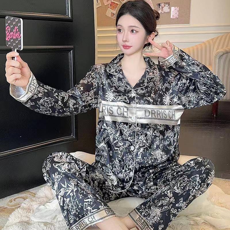 Neu Chinesischen Stil Pyjamas Sets Satin Seide Frauen Herbst Winter Lange Ärmel Lange Hosen Nachtwäsche Lässige Pyjamas Weiche Pijamas Gemütliche 2XL von Joom DACH