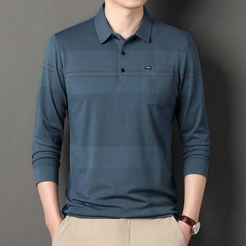 Neu Dad Wear Herren Blei Langarm T-Shirt Herren Echtes Taschenoberteil Gestreiftes Herren Poloshirt mit Taschen XXL von Joom DACH