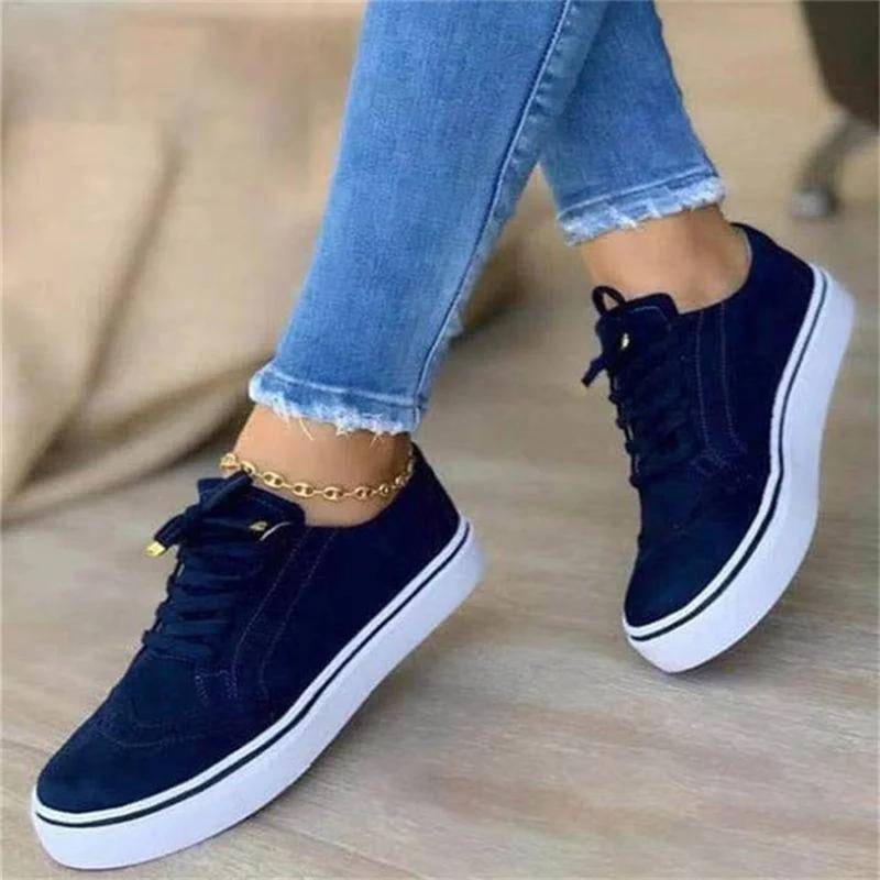 Neu Damen Low-Top Vulkanisierte Schuhe Runde Spitze Freizeitschuhe Flache Schuhe Schnürschuhe Wanderschuhe Damen Vielseitig Bequem 37 von Joom DACH
