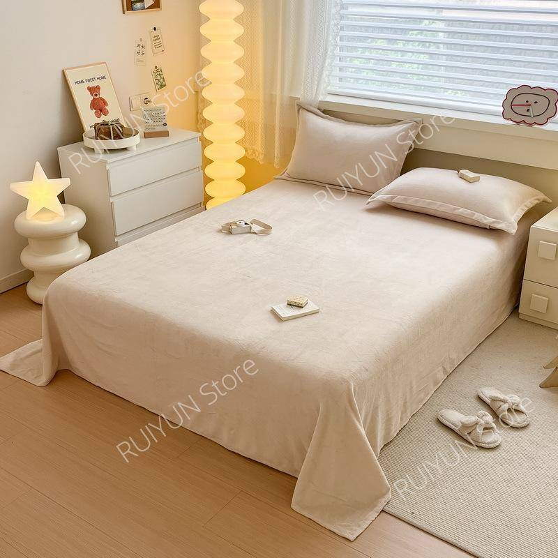 Neu Einfarbig Weiches Flanell-Bettlaken Winter Warme Heimbettwäsche Bettlaken für Einzel-Doppelbett Flachbettlaken Heimtextilien 250x270cm(2.0m Bed) von Joom DACH