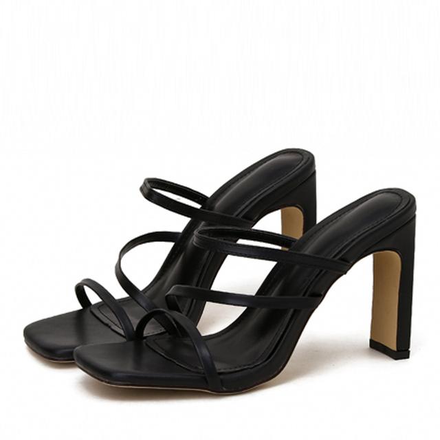 Neu Fashion Square Toe Maultiere High Heels Frauen Hausschuhe Sommer Gladiator Sandalen Party Kleid Sliders Schuhe 42 schwarz von Joom DACH