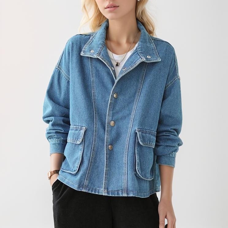 Neu Frauen Bluse Mantel Jacken Herbst Casual Denim Blau Vintage Oberbekleidung Langarm Lose Taste Bluse XL blau von Joom DACH