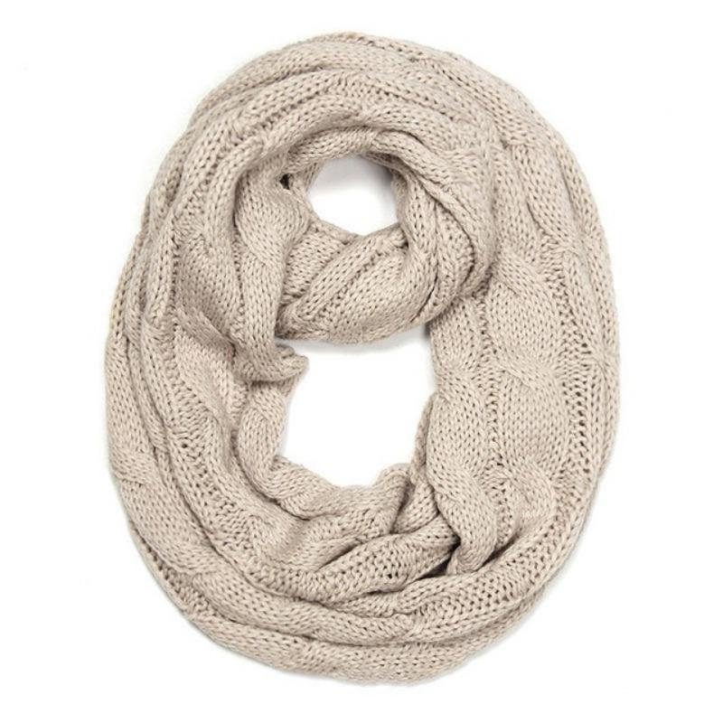 Neu Frauen Einfarbig Kabel Stricken Wolle Snood Infinity Schal Winter Hals Wärmer Wasserfallausschnitt Kreis Schals One Size beige von Joom DACH