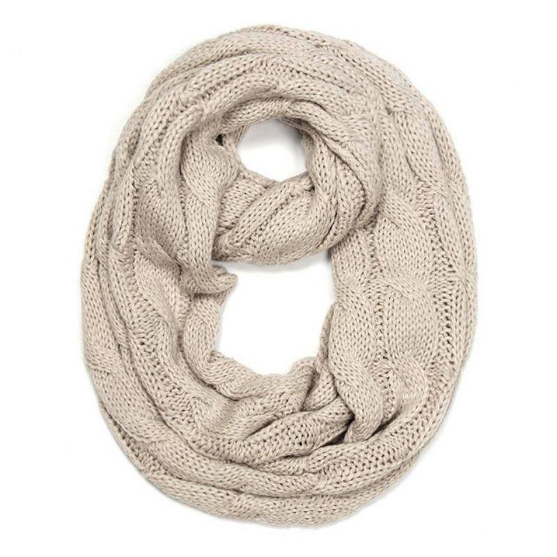 Neu Frauen Einfarbig Kabel Stricken Wolle Snood Infinity Schal Winter Hals Wärmer Wasserfallausschnitt Kreis Schals One Size beige von Joom DACH