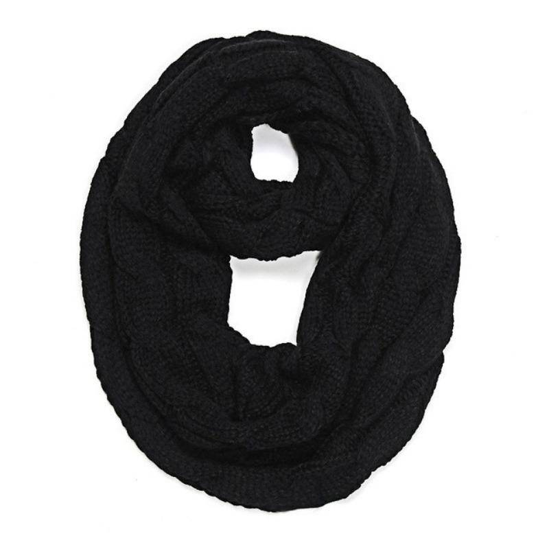 Neu Frauen Einfarbig Kabel Stricken Wolle Snood Infinity Schal Winter Hals Wärmer Wasserfallausschnitt Kreis Schals One Size schwarz von Joom DACH