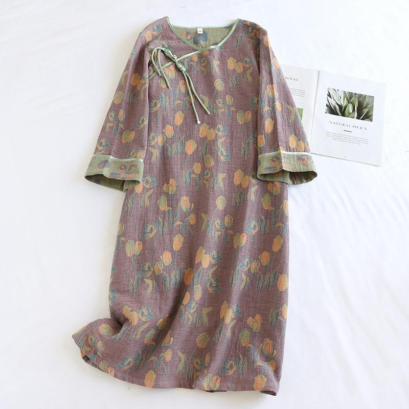 Neu Frühjahr/Sommer frauen Neue Chinesische Rock 100% Baumwolle Garn Weben Jacquard Sommer Schlaf Rock Dünne Hause Kleid Damen XL von Joom DACH