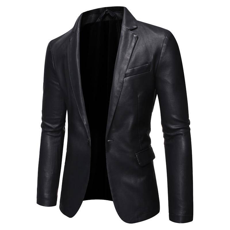 Neu Frühling und Herbst Neue männer Leder Jacke Koreanische Version Kleinen Anzug Hübscher Pu Leder 5XL schwarz von Joom DACH