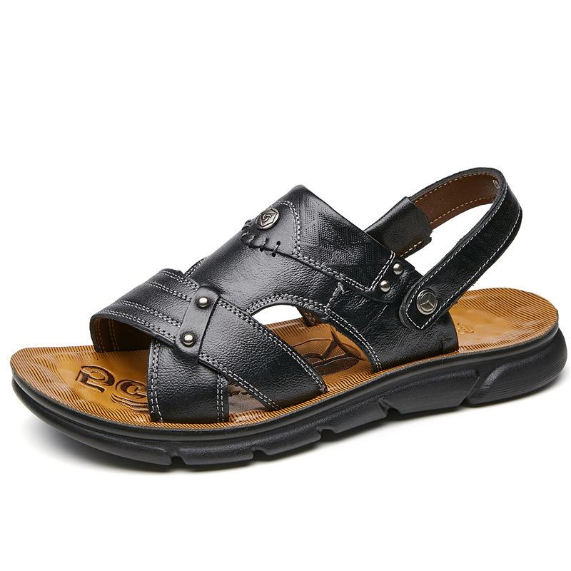 Neu Hausschuhe Dual-Use-Strand Sandalen herren Leder Outdoor Bergsteigen Weichen Boden 44 schwarz von Joom DACH