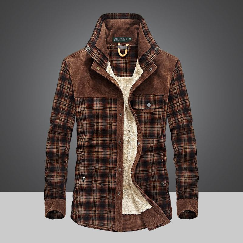 Neu Herren Fleece Langarm Plaid Shirt Warm Business Casual Fashion Baumwolle Hemd 58 von Joom DACH