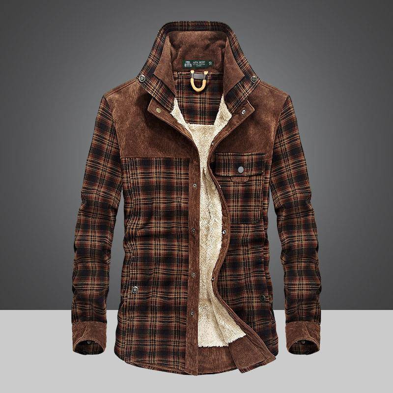 Neu Herren Fleece Langarm Plaid Shirt Warm Business Casual Fashion Baumwolle Hemd 58 von Joom DACH