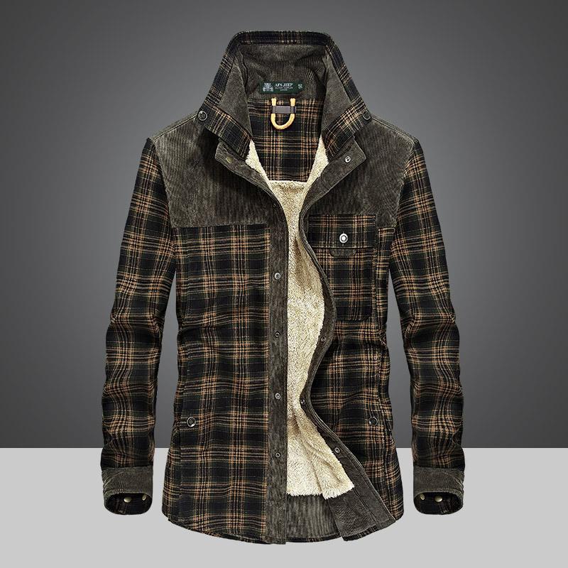 Neu Herren Fleece Langarm Plaid Shirt Warm Business Casual Fashion Baumwolle Hemd 58 von Joom DACH