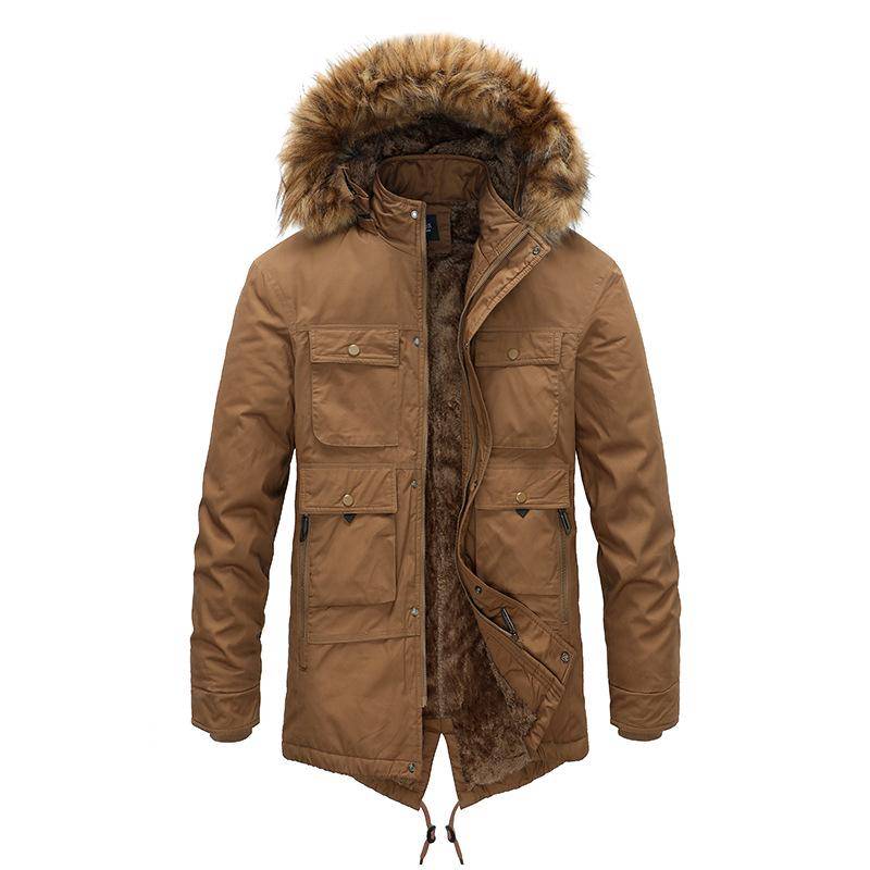 Neu Herren Freizeitjacke Mode Winter Parkas Herren Pelz Graben Dicken Mantel Beheizte Jacken Baumwolle Warme Mäntel Lange XXXXL dunkle khaki von Joom DACH