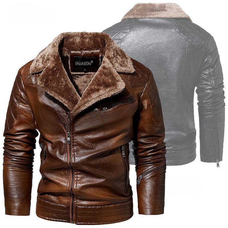 Neu Herren Jacke männer Tough Guy Fleece Anzug Kragen Leder Jacke herren Motorrad Kleidung männer Pu Rock XXXL kaffeebraun von Joom DACH