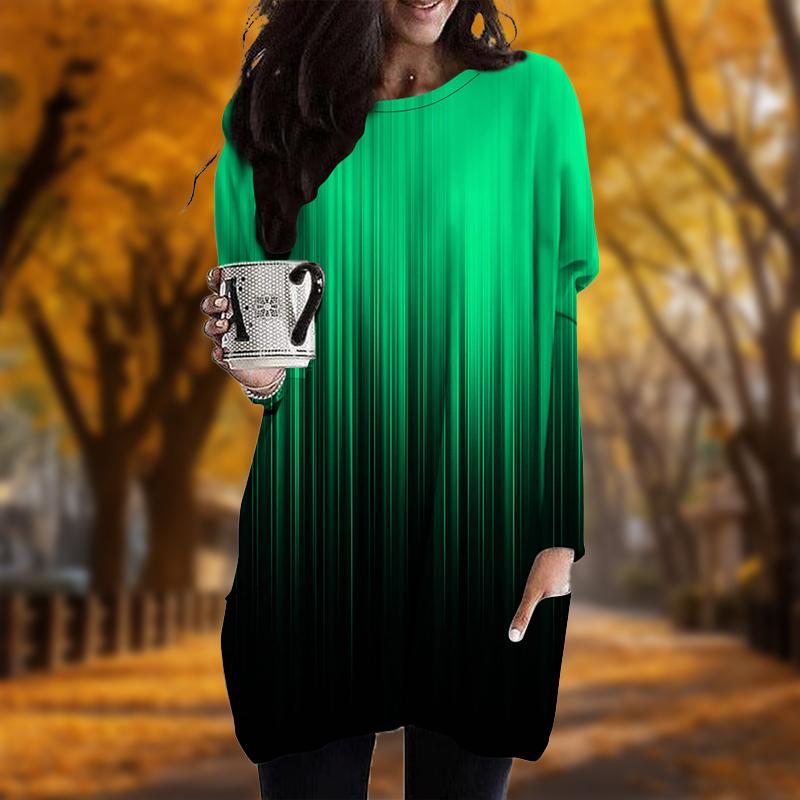 Neu Im Herbst Farbe Grad Print Plus Größe Kleid Frauen O'neck Lange Ärmel Casual Tasche Kleider 8XL grün von Joom DACH