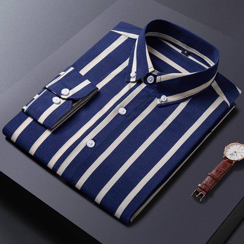 Neu Langarm Gestreiften Shirts Für Männer Business Casual Formale Bluse 4XL blau von Joom DACH