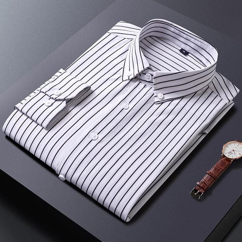 Neu Langarm Gestreiften Shirts Für Männer Business Casual Formale Bluse M weiß von Joom DACH