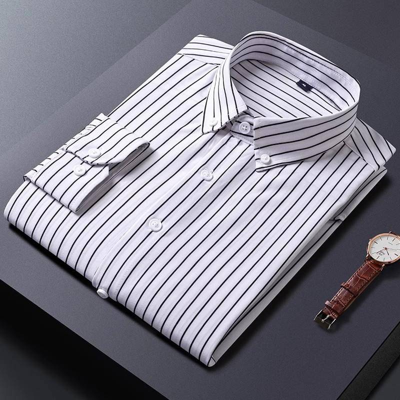 Neu Langarm Gestreiften Shirts Für Männer Business Casual Formale Bluse M weiß von Joom DACH