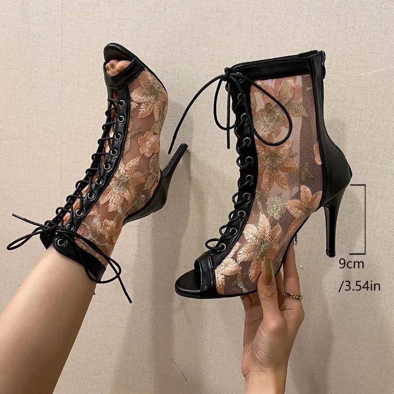 Neu Latin Dance Stiefel Frauen Schwarz Satin und Mesh Salsa Schuhe Mädchen Ballsaal 35 schwarz von Joom DACH