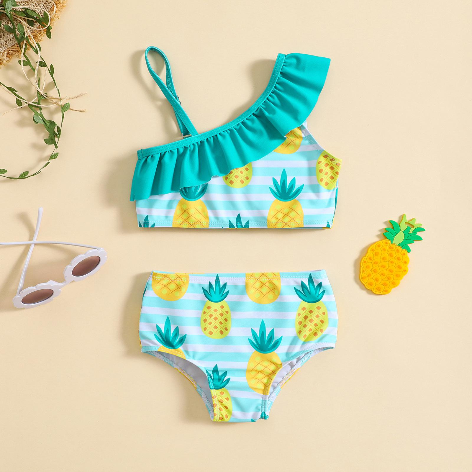 Neu Mädchen One-Shoulder Bikini: Süßer, zweiteiliger Badeanzug 130 cyanblau von Joom DACH