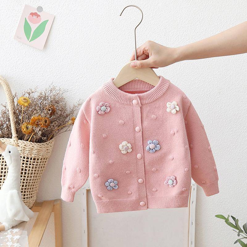 Neu Mädchen Pullover Strickjacke Frühling und Herbst Baby Kinder Äußere Gestrickte Wolle Top Baby 120cm rosa von Joom DACH