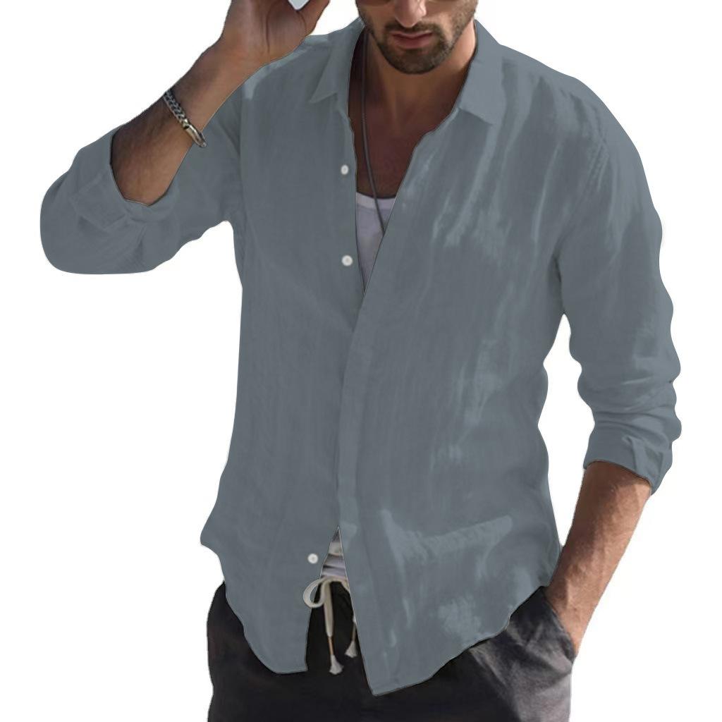 Neu Männer casual einfarbig leinen langarm-shirt kleid hemd L grau von Joom DACH