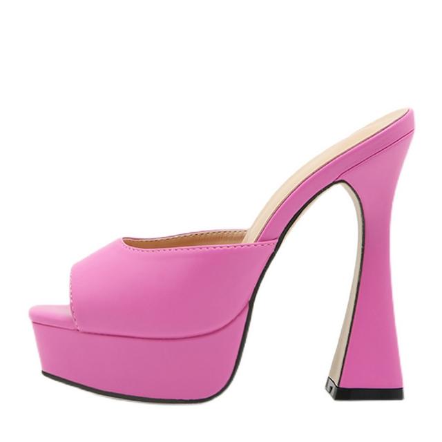 Neu Peep Toe Plattform Heels Maultiere Hausschuhe Damen Mode Rosa Sandalen Für Frauen Rutschen Party Stripper Schuhe 35 rosa von Joom DACH