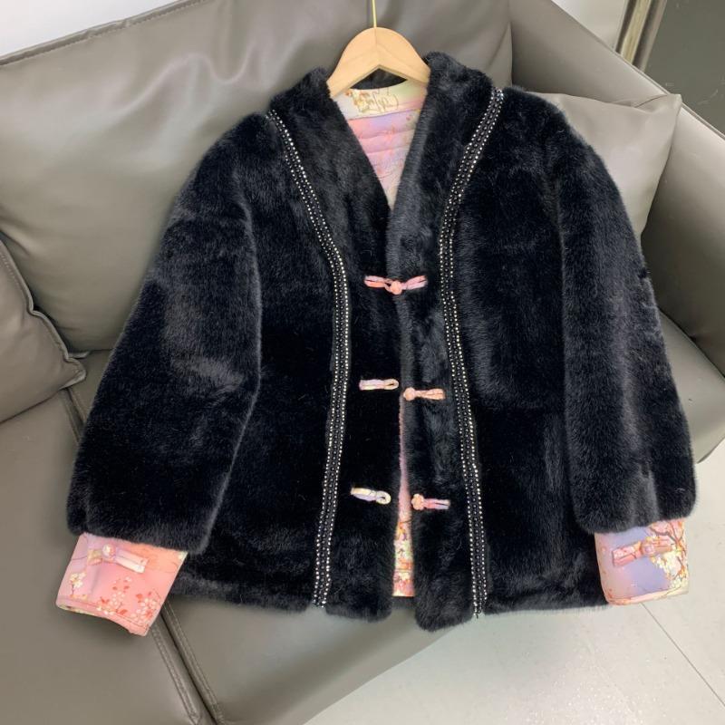 Neu Pelzmantel im chinesischen Stil Nerz Samt Kurzes Oberteil Neue Damen-Imitation Nerz im chinesischen Stil M schwarz von Joom DACH